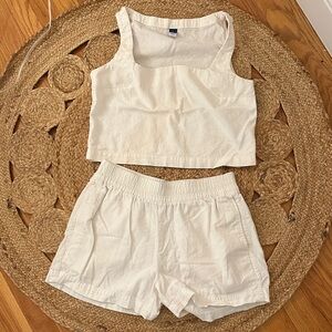 Old navy White Linen Two Piece Set – Crop Tank & Elastic Waist Shorts – Size S